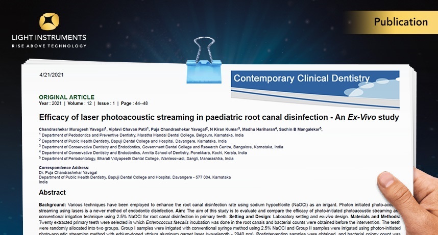 Efficacy of laser photoacoustic streaming in paediatric root canal disinfection – An Ex-Vivo study